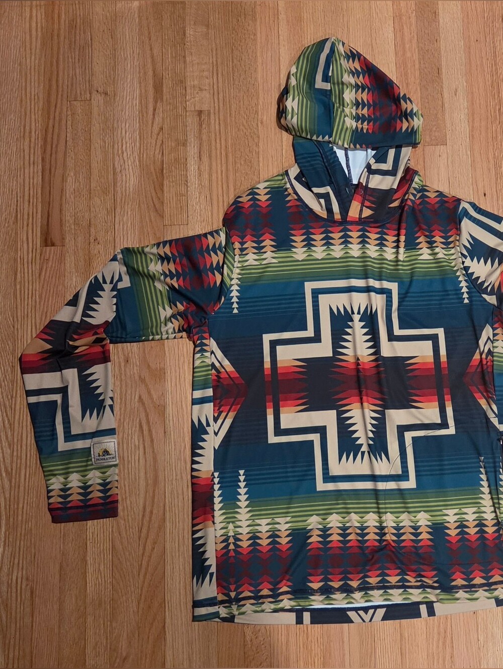 New Pendleton Aztec UV Sun Hooded Pullover Mens Medium